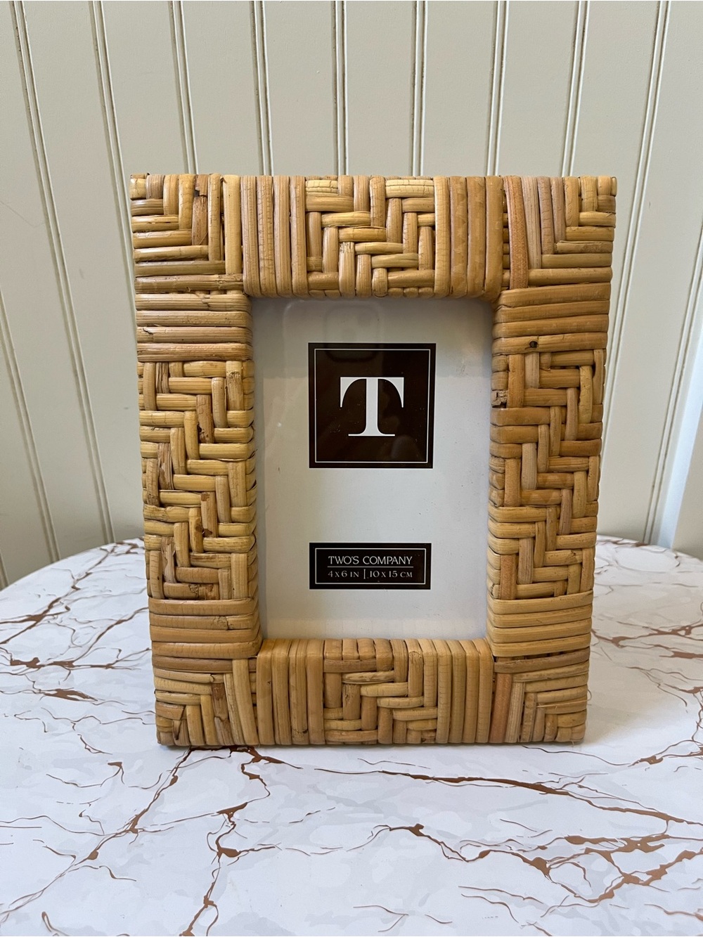 TWO’S COMPANY RATTAN PHOTO FRAME | 4x6 | NEW WITH TAGS